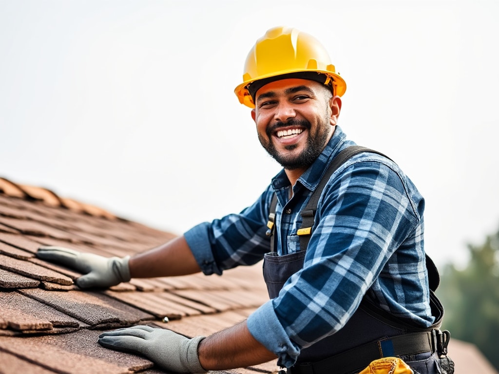 Roofer smiling about his website roofing design company capturing roofing leads